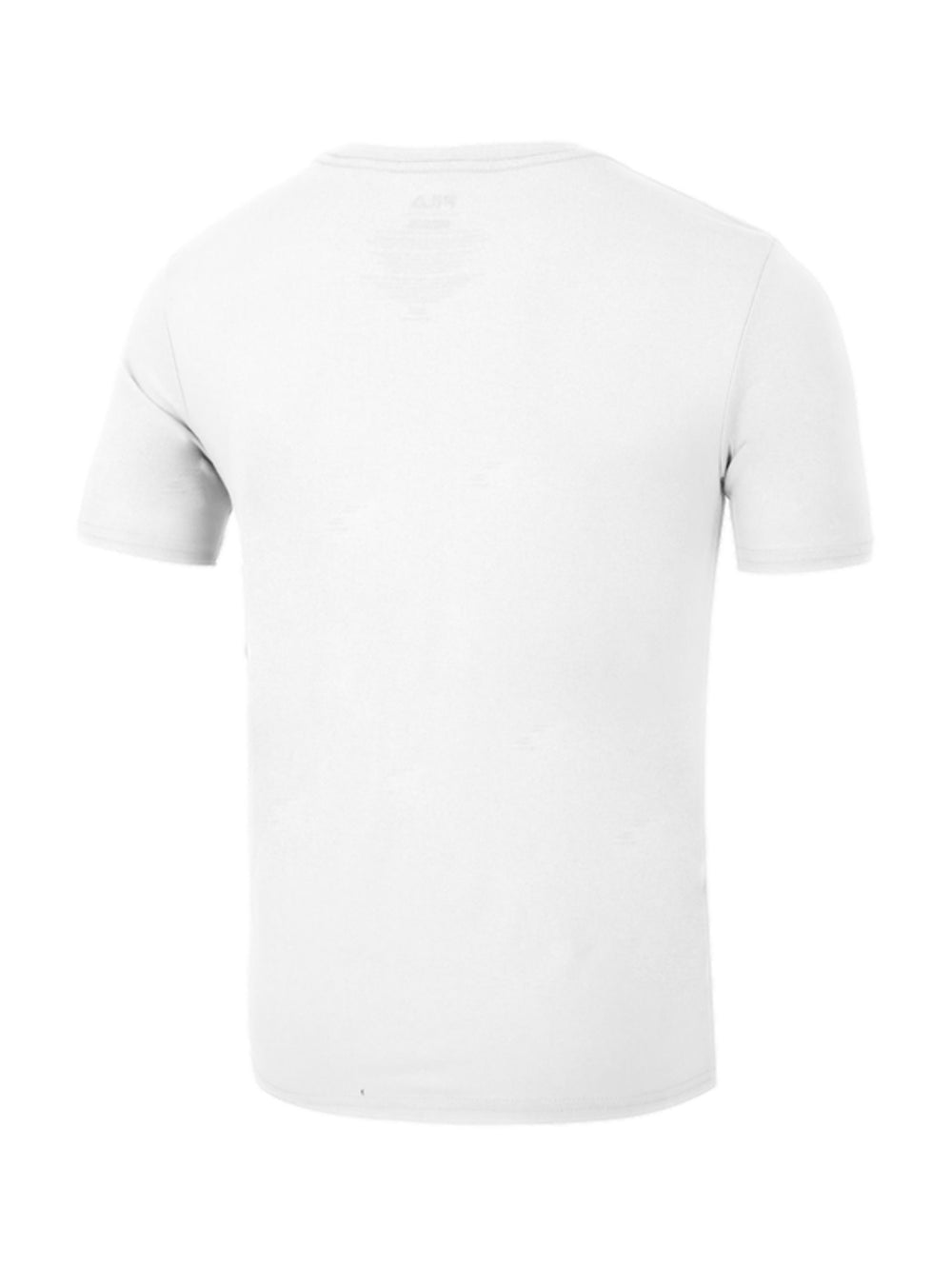 Playera FILA blanca de manga corta con logotipo grande en rojo y azul marino en el pecho.