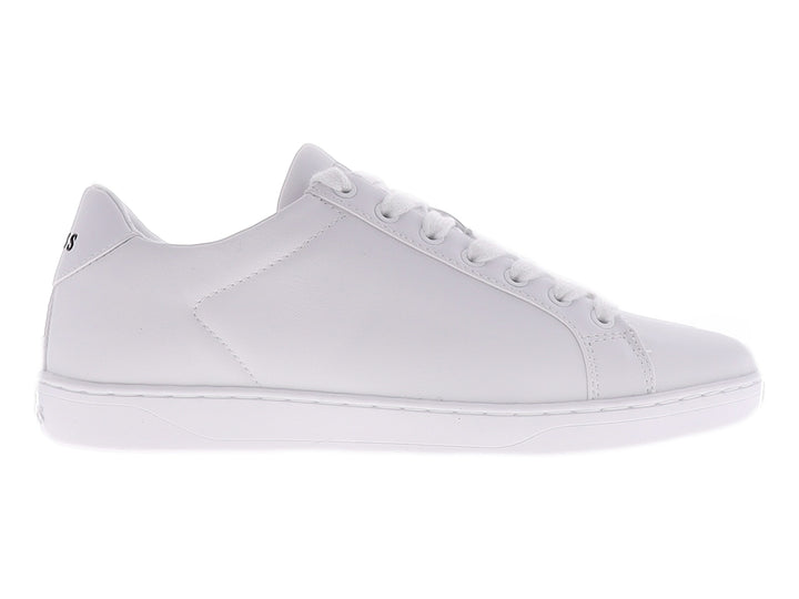 Tenis Guess color blanco total, diseño casual de perfil bajo con cordones y suela blanca.
