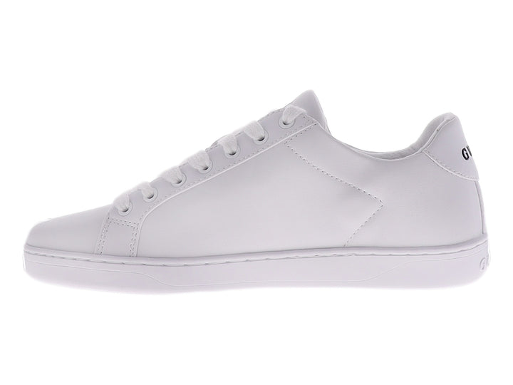 Tenis Guess color blanco total, diseño casual de perfil bajo con cordones y suela blanca.