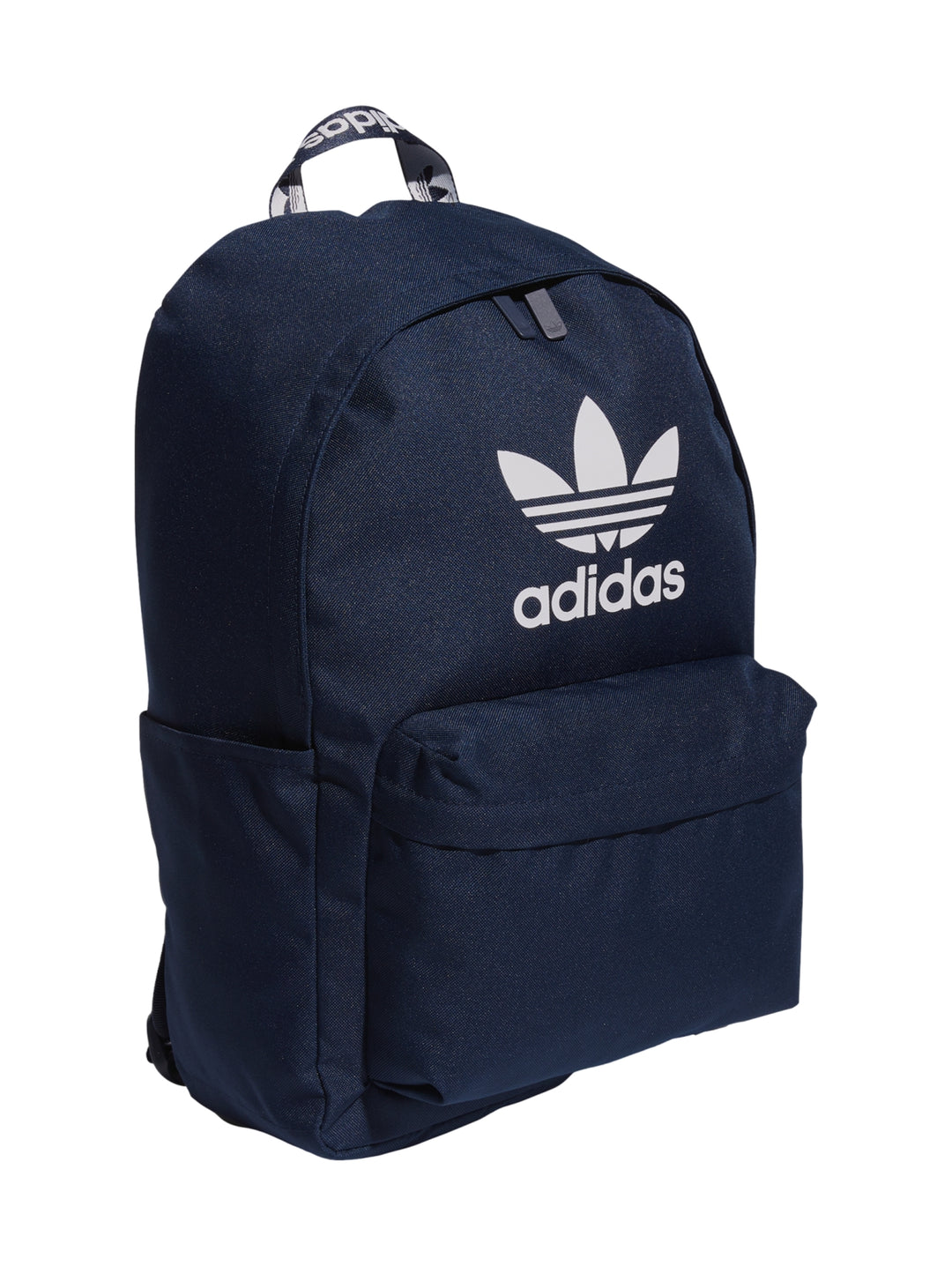 Mochila Adidas Adicolor color azul marino con logotipo blanco y bolsillo frontal.