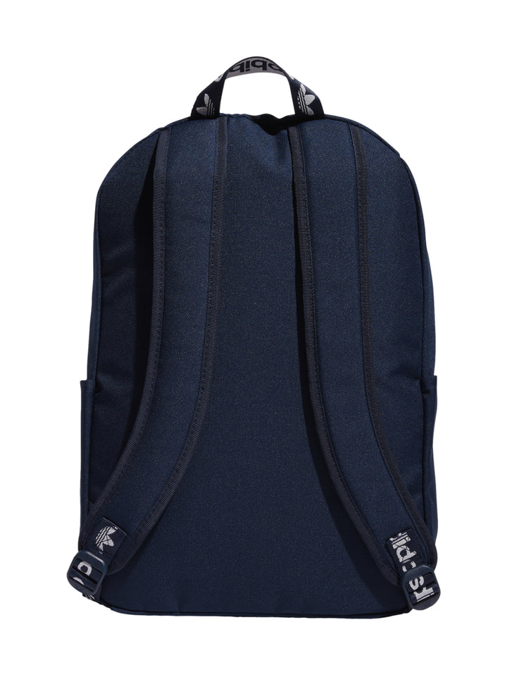Mochila Adidas Adicolor color azul marino con logotipo blanco y bolsillo frontal.