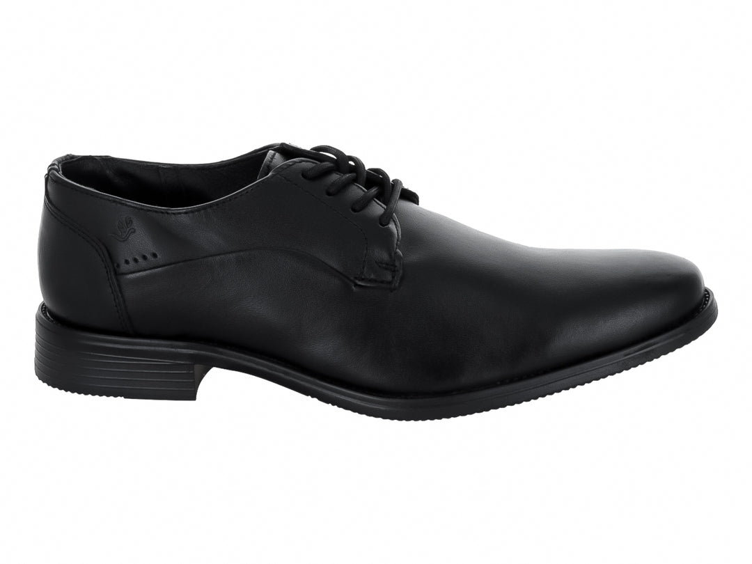 Zapato formal de color negro para hombre con cordones y acabado liso.