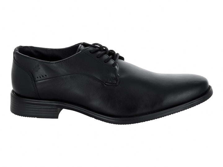 Zapato formal de color negro para hombre con cordones y acabado liso.