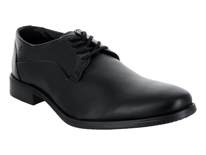 Zapato formal de color negro para hombre con cordones y acabado liso.