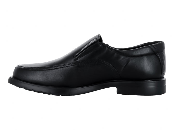 Zapato tipo mocasín para Hombre en color negro con acabado liso y suela plana.