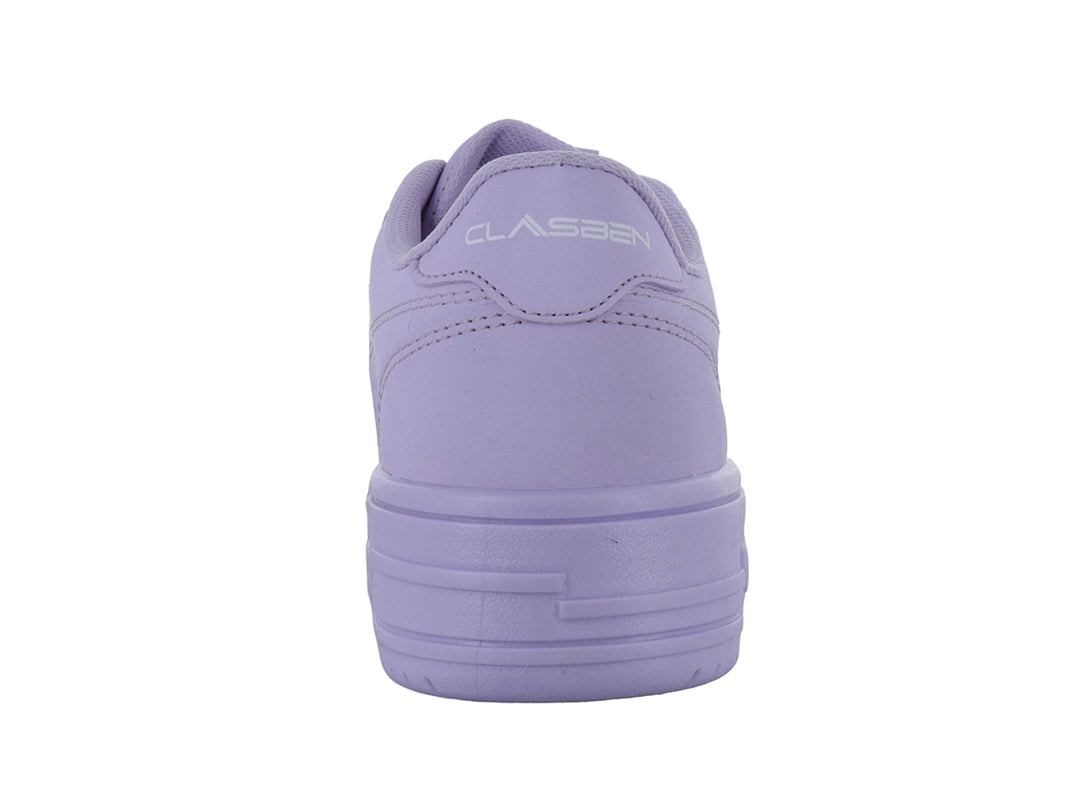 Tenis color lila de la marca Clasben con suela de plataforma y agujetas del mismo color.