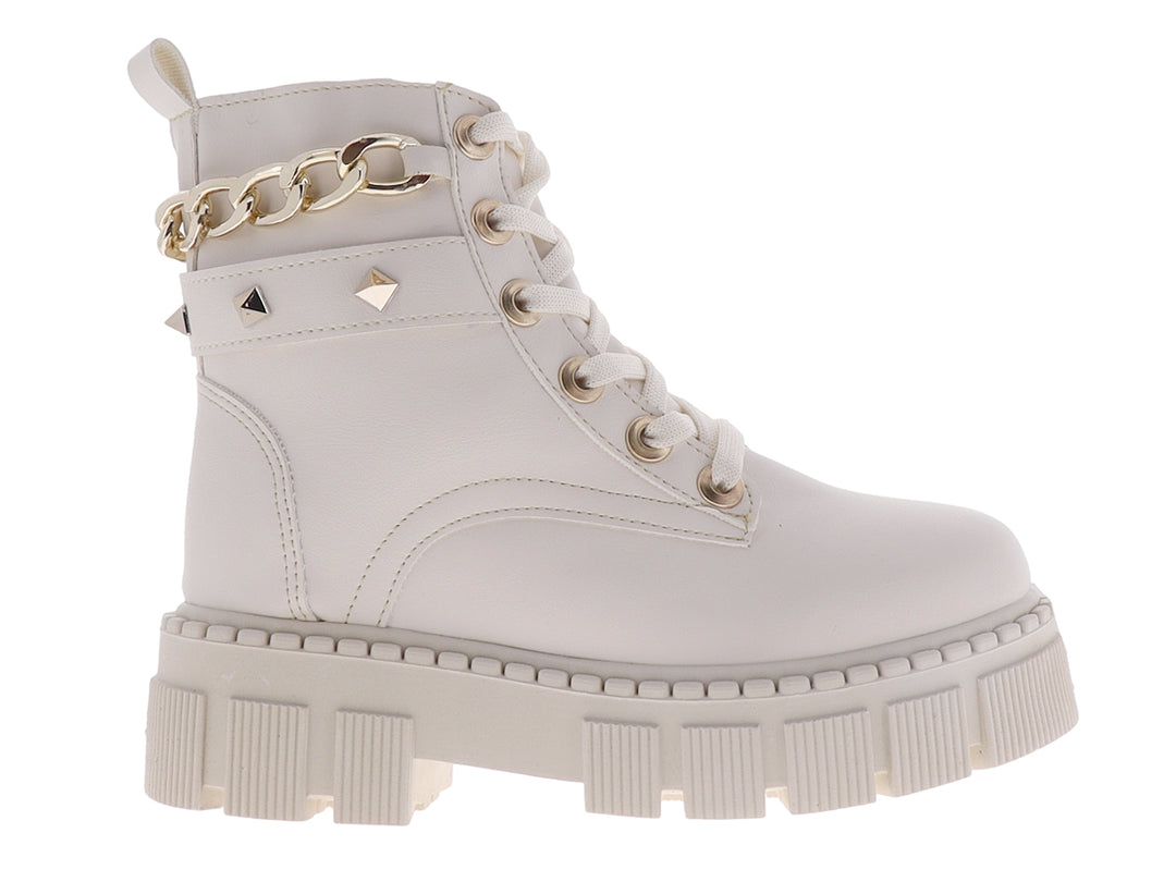 Botas color hueso con plataforma gruesa y cordones
