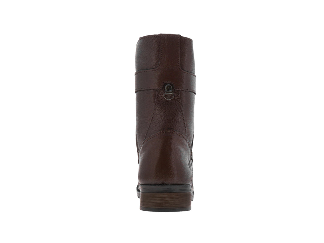 Bota de piel color café con agujetas y caña alta para hombre.