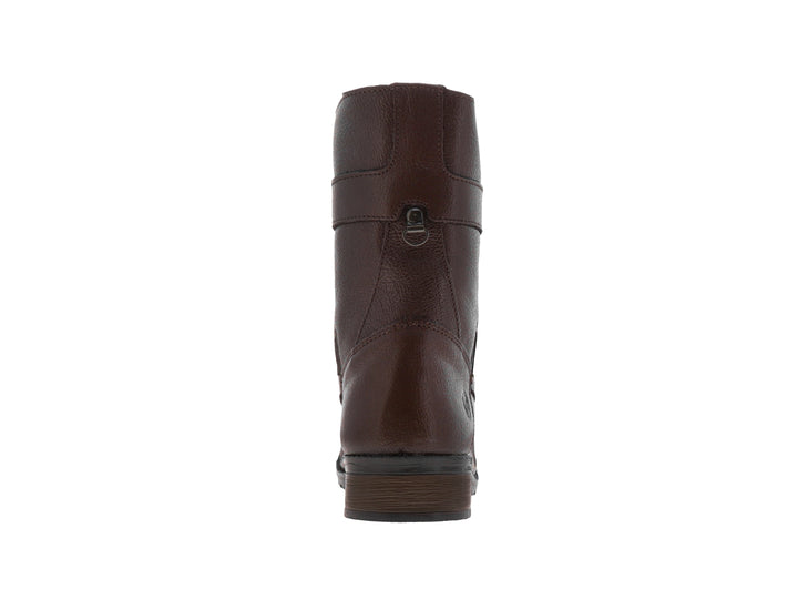 Bota de piel color café con agujetas y caña alta para hombre.