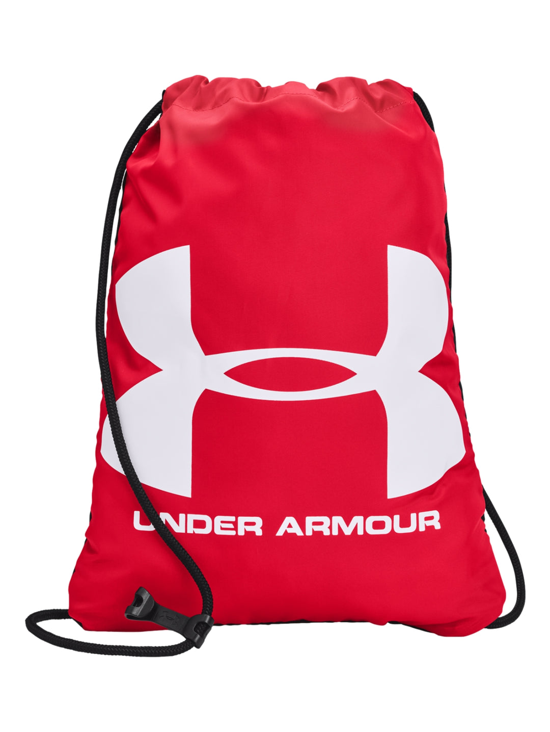 Mochila de cordones Under Armour color rojo con logotipo blanco frontal.