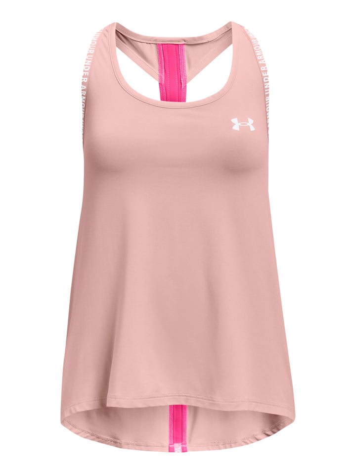 Camiseta deportiva sin mangas Under Armour en color rosa con detalles en rosa intenso.