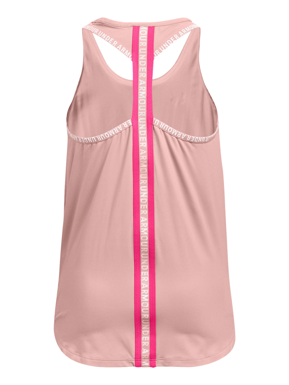 Camiseta deportiva sin mangas Under Armour en color rosa con detalles en rosa intenso.