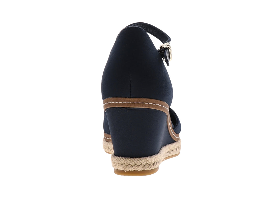 Sandalia de plataforma Tommy Hilfiger color azul marino con suela de yute y correa al tobillo.