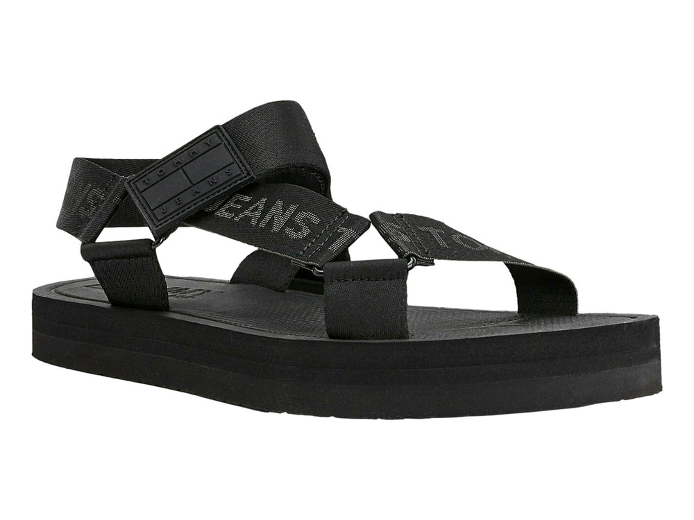 Sandalia negra Tommy Hilfiger para hombre con correas ajustables y suela de EVA.
