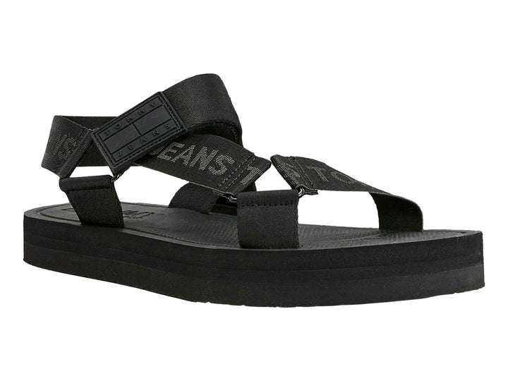 Sandalia negra Tommy Hilfiger para hombre con correas ajustables y suela de EVA.