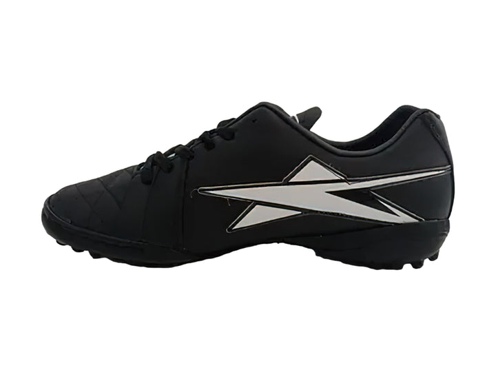 Zapato de fútbol EESCORD color negro con detalles en blanco y suela para turf.