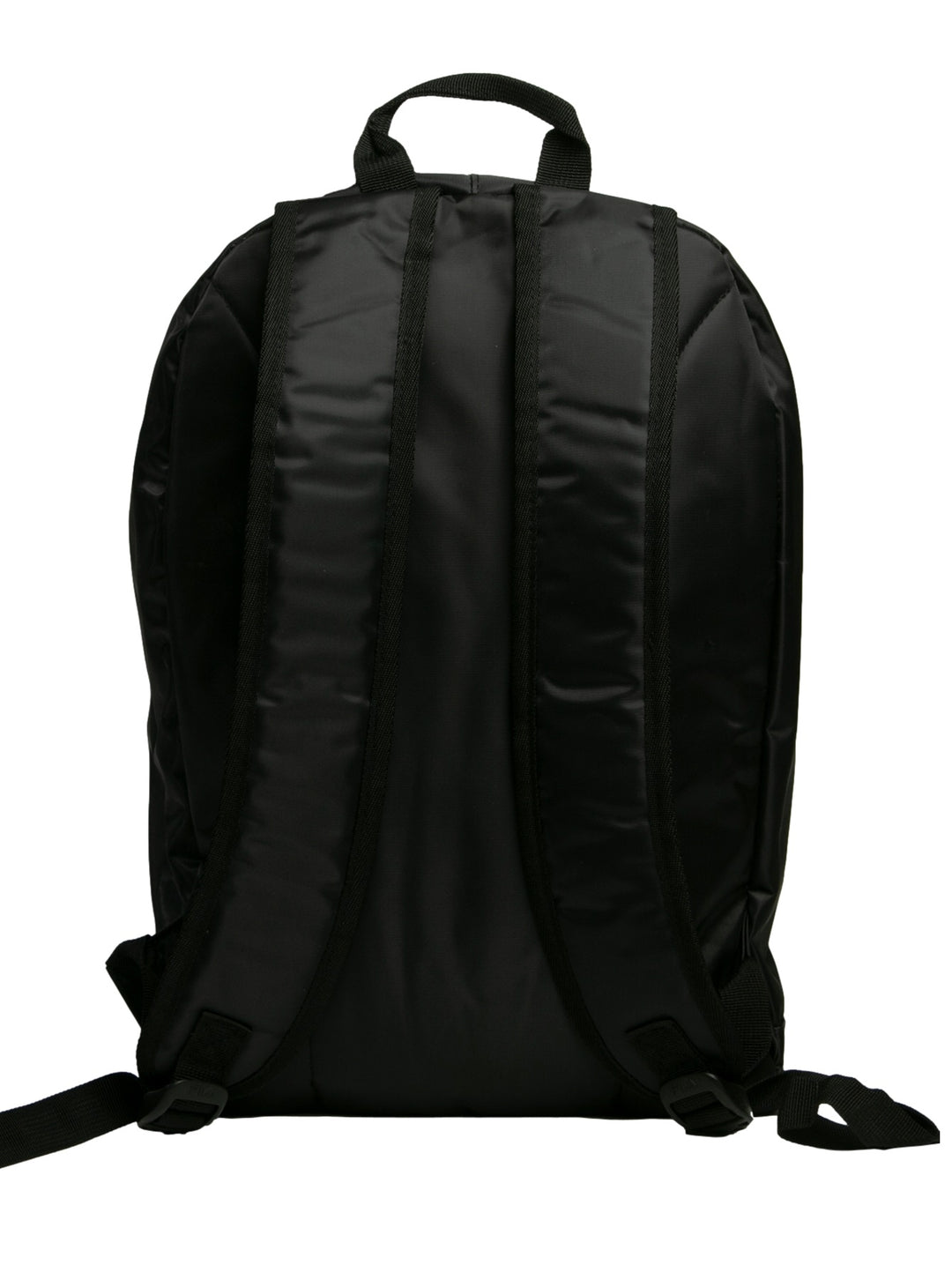 Mochila escolar FILA de color negro con logotipo blanco y rojo en el frente.