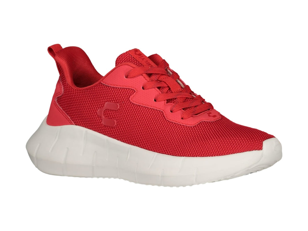 Tenis deportivos Charly en color rojo con suela gruesa de color blanco.