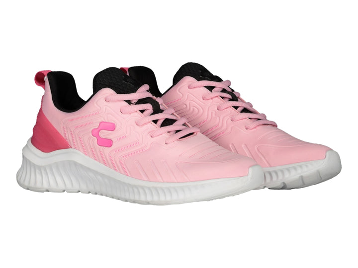 Tenis deportivos Charly en color rosa con suela blanca y detalles en negro.
