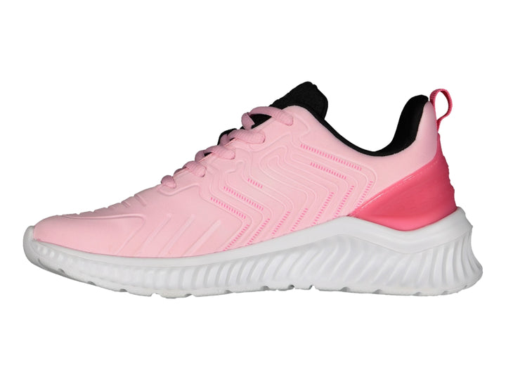 Tenis deportivos Charly en color rosa con suela blanca y detalles en negro.