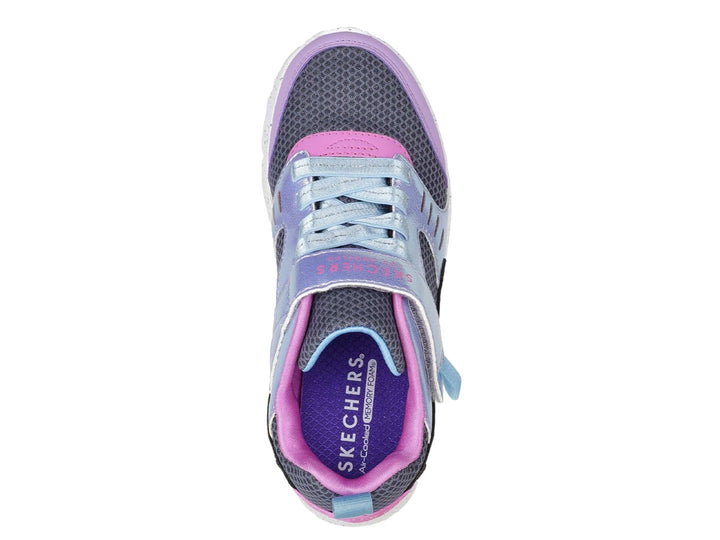 Tenis SKECHERS ONE LITE infantiles multicolor con detalles iridiscentes y suela blanca.