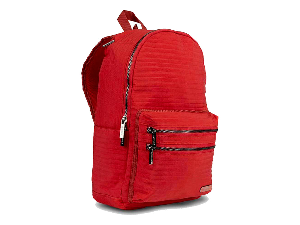 Mochila XTREM color rojo con diseño acolchado y dos bolsillos frontales con cierre negro.