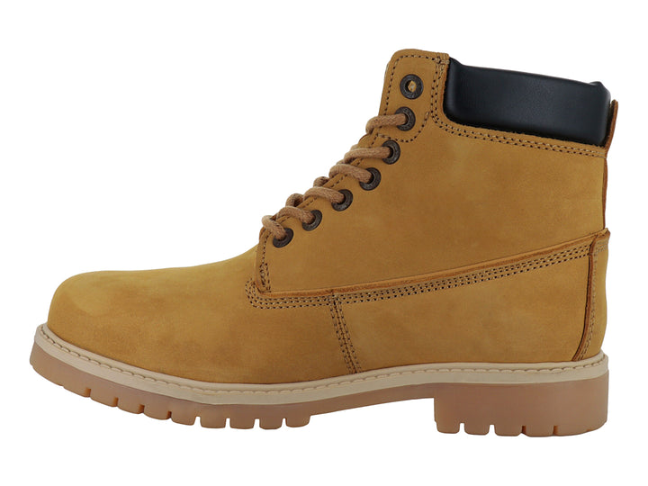 Bota casual color miel de la marca Jeep con suela dentada y detalle negro en el tobillo.