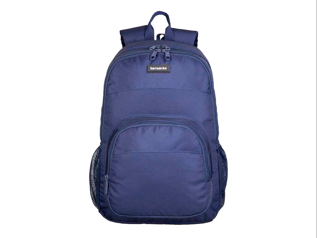Mochila Samsonite Elevation Bison en color azul marino con múltiples compartimentos y bolsillos laterales de malla.