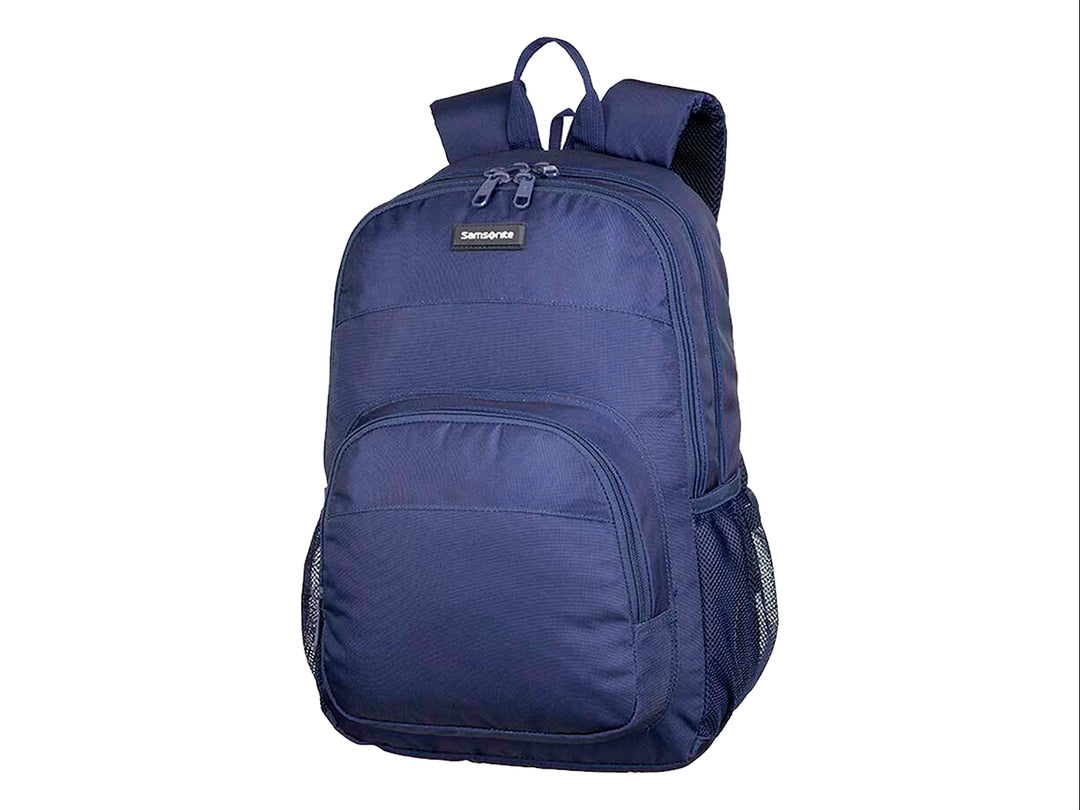 Mochila Samsonite Elevation Bison en color azul marino con múltiples compartimentos y bolsillos laterales de malla.