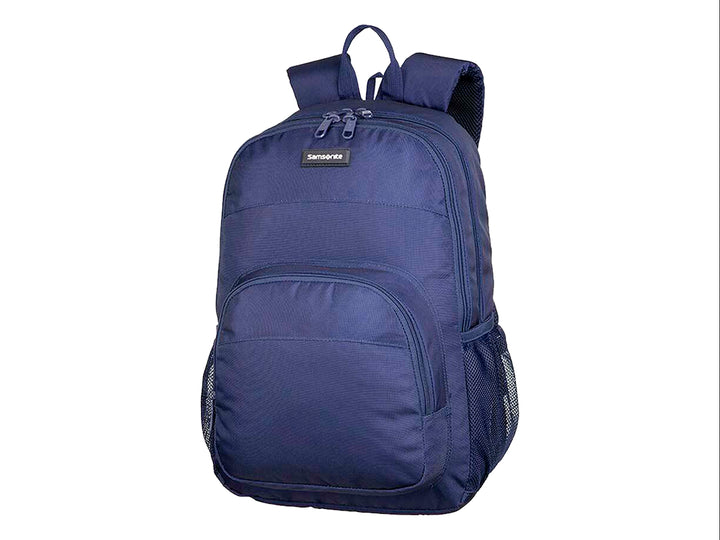 Mochila Samsonite Elevation Bison en color azul marino con múltiples compartimentos y bolsillos laterales de malla.