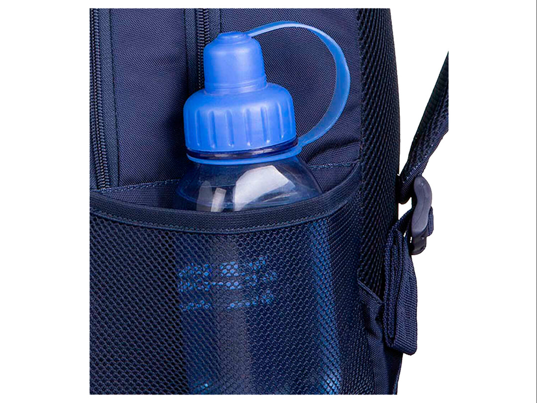 Mochila Samsonite Elevation Bison en color azul marino con múltiples compartimentos y bolsillos laterales de malla.