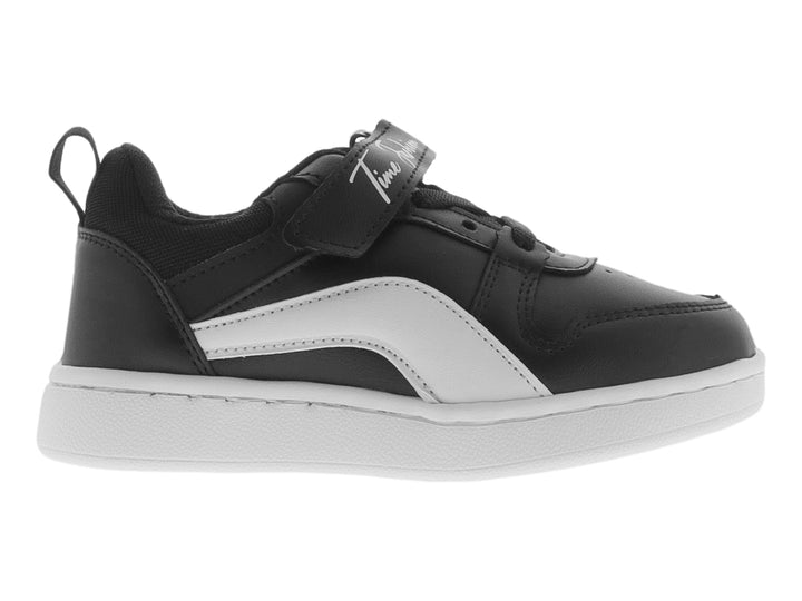 Tenis deportivo para Bebé color negro con detalles y suela blanca, cierre de agujetas y velcro.