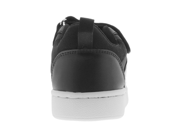 Tenis deportivo para Bebé color negro con detalles y suela blanca, cierre de agujetas y velcro.