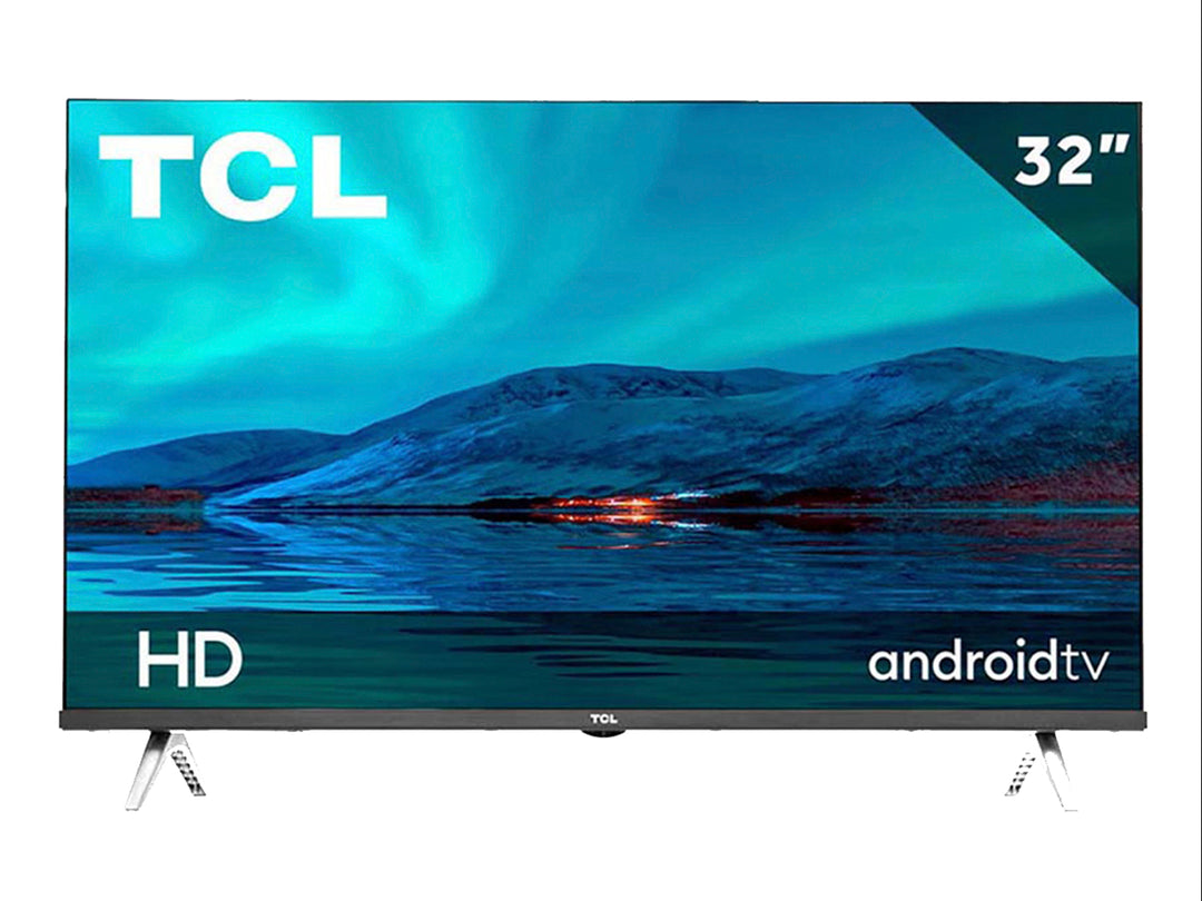 Televisor TCL de 32 pulgadas color negro con Android TV y resolución HD.
