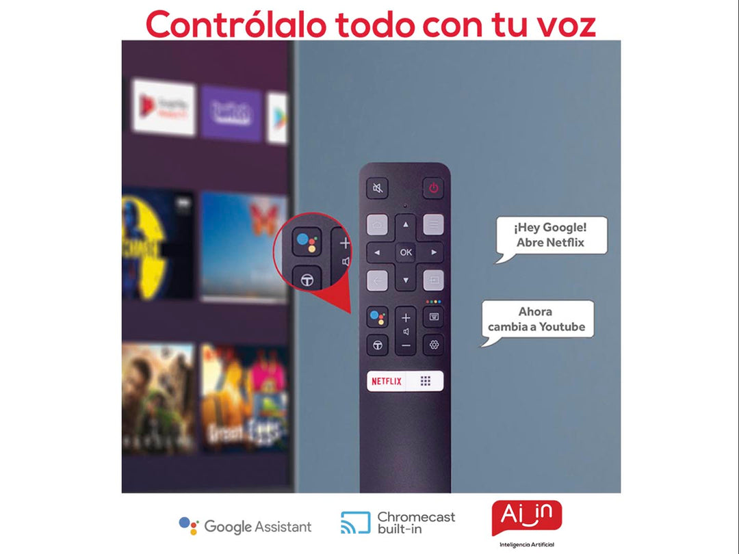Televisor TCL de 50 pulgadas color negro con pantalla 4K UHD y soportes plateados.