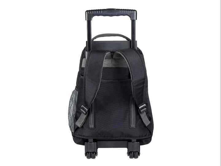 Mochila escolar Samsonite color negro con ruedas y asa extensible para transporte fácil.