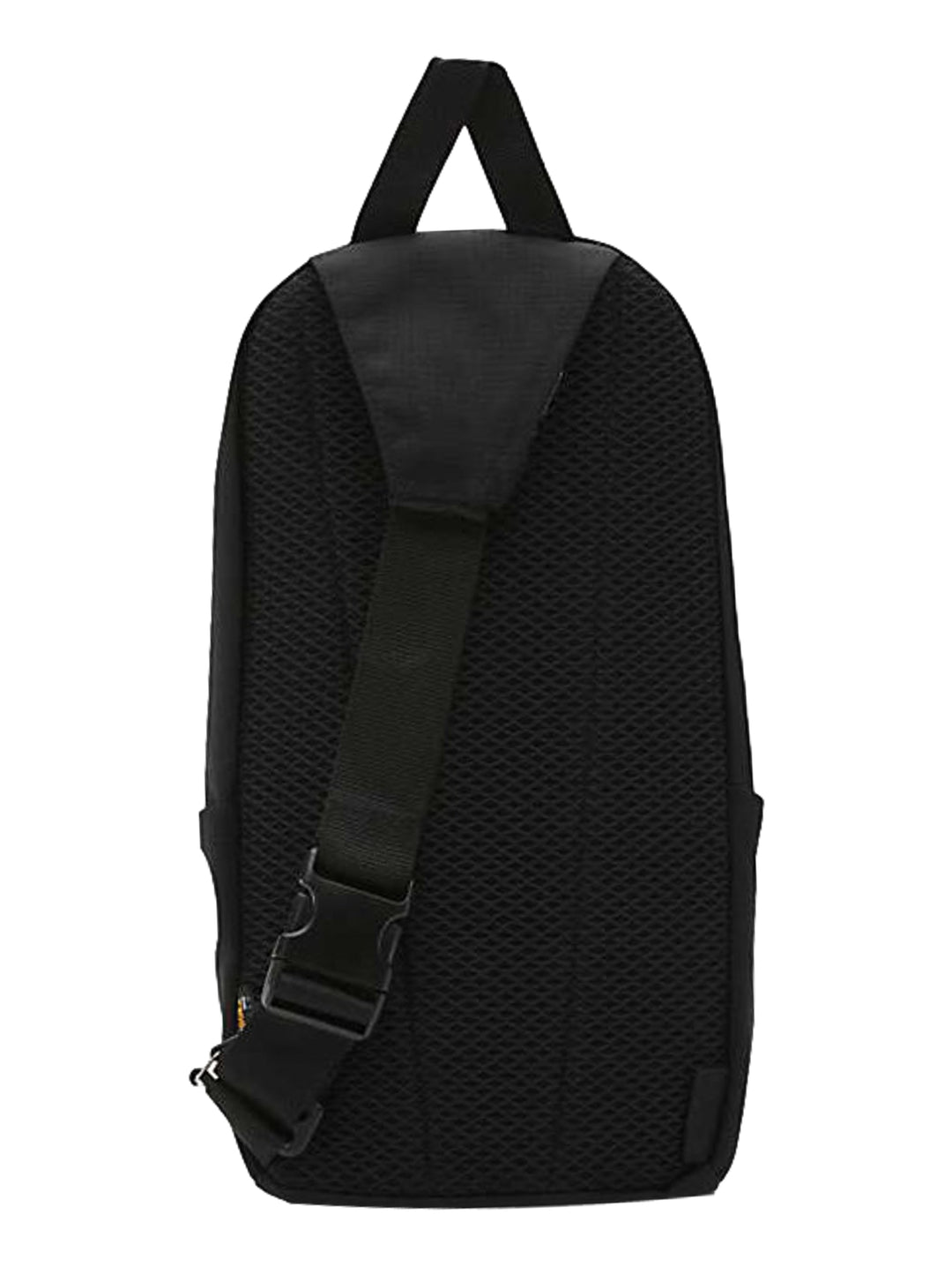 Mochila sling Vans de color negro con material ripstop, cierre frontal y asa superior.