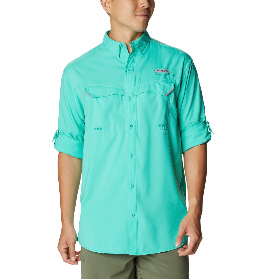 Camisa Columbia Low Drag Offshore de manga larga en color turquesa eléctrico.