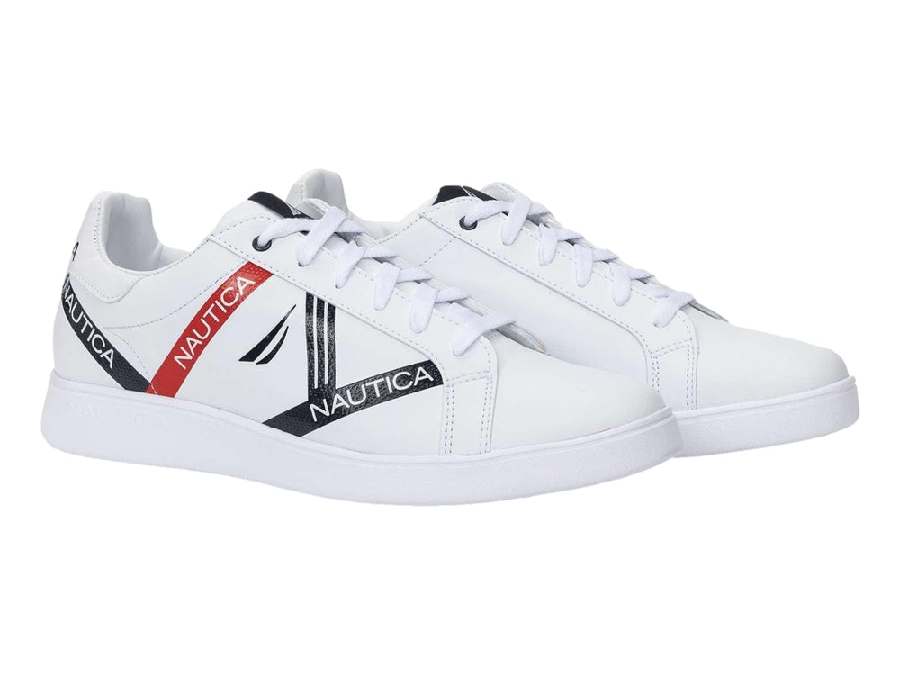 Tenis blancos Nautica de estilo casual con agujetas y suela blanca.