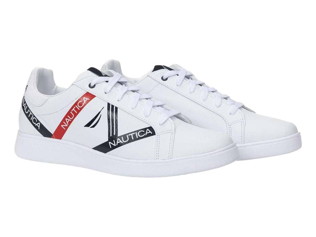 Tenis blancos Nautica de estilo casual con agujetas y suela blanca.