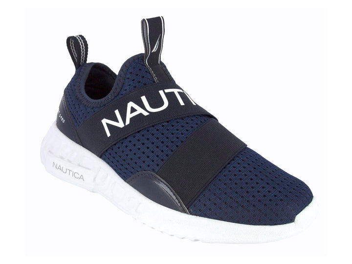 Tenis deportivos Nautica color marino con suela blanca y diseño sin agujetas.