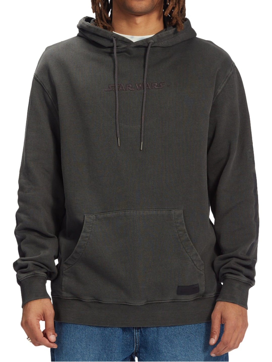 Sudadera con capucha color negro lavado vintage con bordado de Star Wars en el pecho.