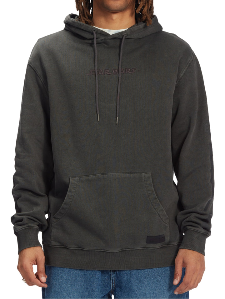 Sudadera con capucha color negro lavado vintage con bordado de Star Wars en el pecho.