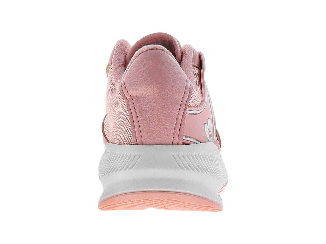 Tenis deportivos para niña en color rosa con detalles en blanco y suela blanca.