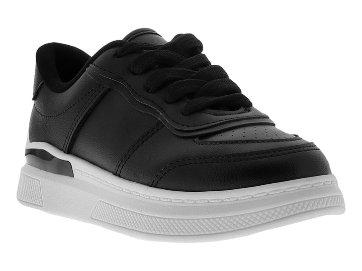 Tenis infantiles Molekinha de color negro con suela blanca y agujetas negras.