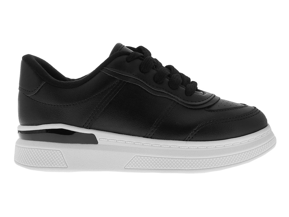 Tenis infantiles Molekinha de color negro con suela blanca y agujetas negras.