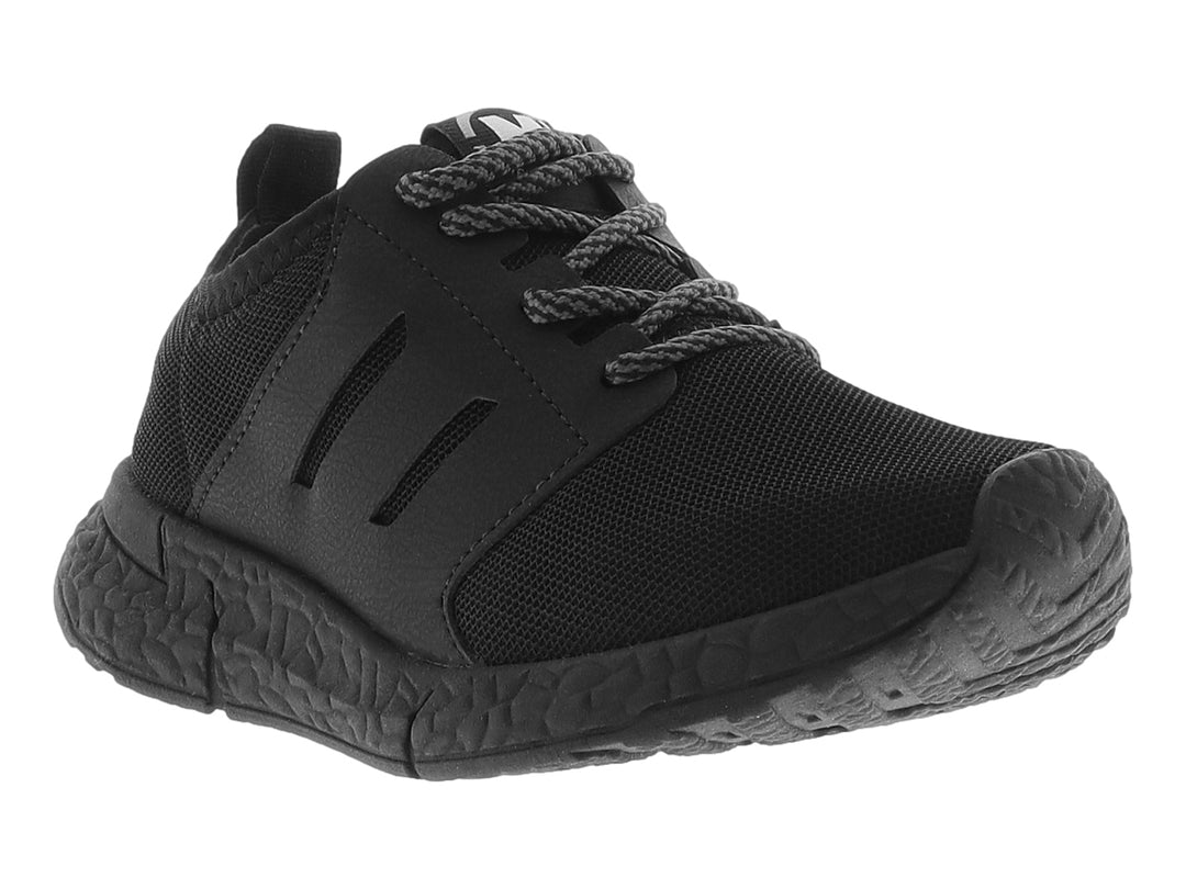 Zapato deportivo infantil Molekinho color negro con cordones y suela texturizada sobre fondo blanco.