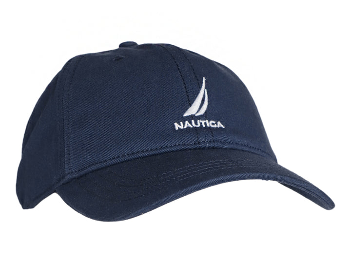 Gorra Nautica color azul marino con logotipo blanco bordado en el frente y visera curva.