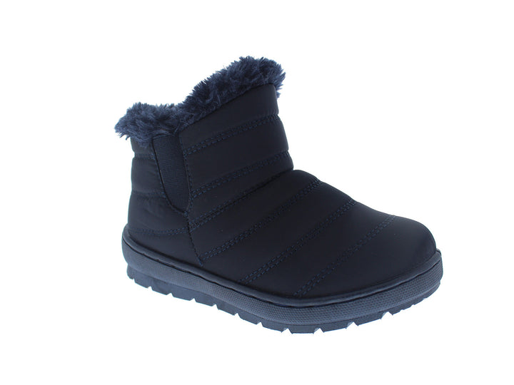 Bota infantil color azul marino con forro de peluche y suela de goma.