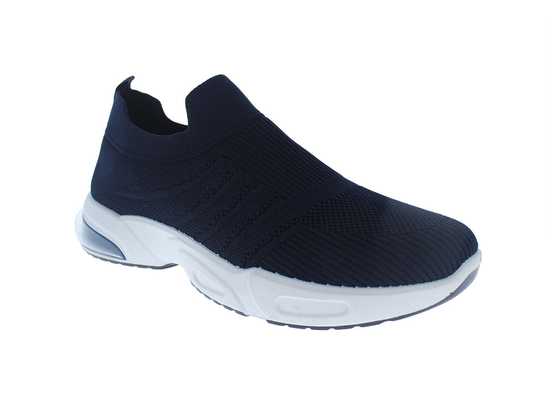 Tenis deportivos FUROR color azul marino con suela blanca, diseño sin cordones en tejido transpirable.